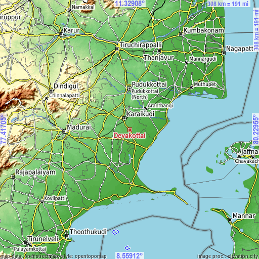 Topographic map of Devakottai