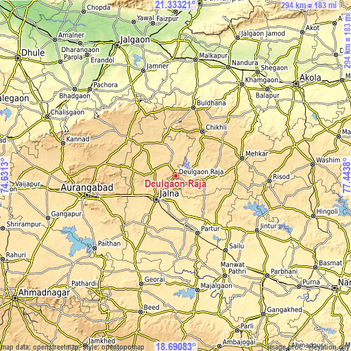 Topographic map of Deūlgaon Rāja