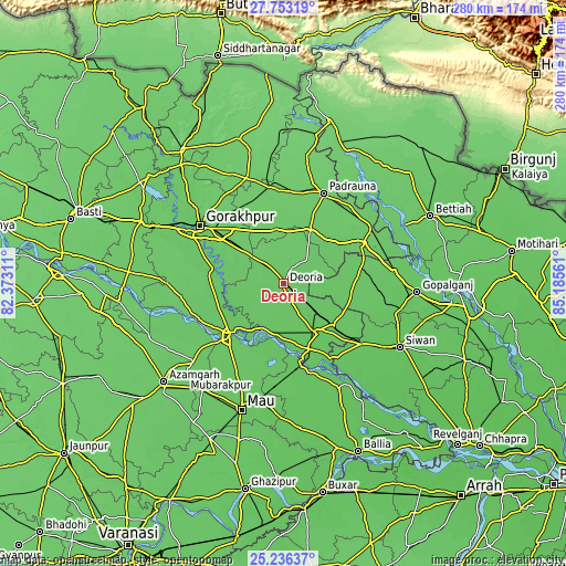 Topographic map of Deoria