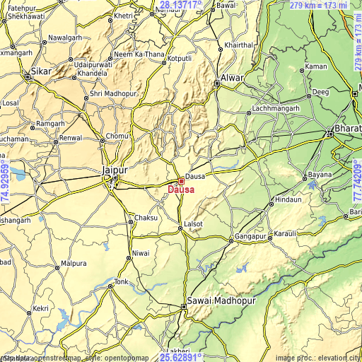Topographic map of Dausa