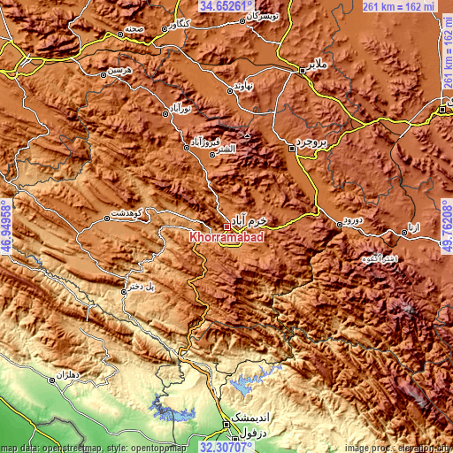 Topographic map of Khorramabad