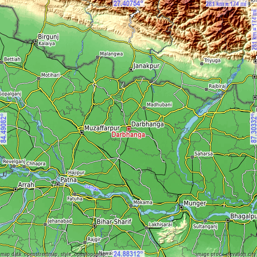 Topographic map of Darbhanga