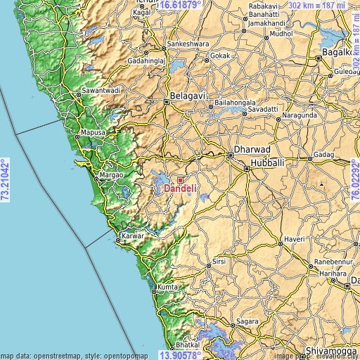 Topographic map of Dandeli