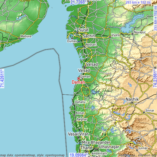 Topographic map of Daman