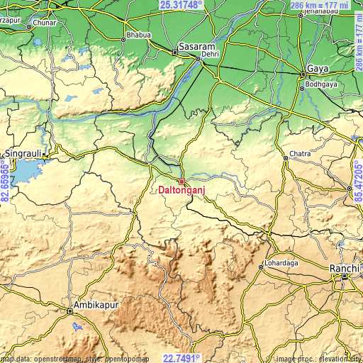 Topographic map of Daltonganj