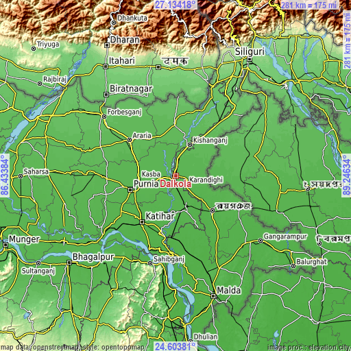 Topographic map of Dalkola