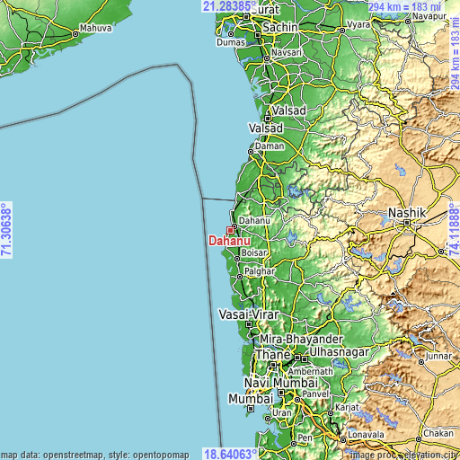 Topographic map of Dāhānu