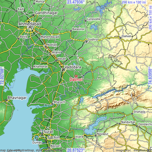 Topographic map of Dabhoi