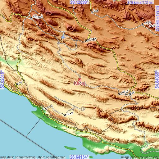 Topographic map of Khonj