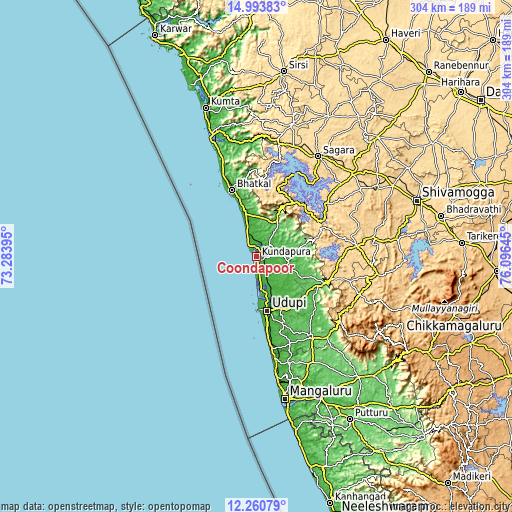 Topographic map of Coondapoor