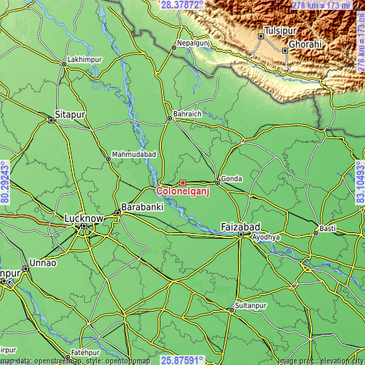 Topographic map of Colonelganj