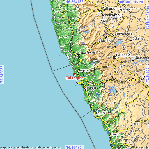 Topographic map of Calangute