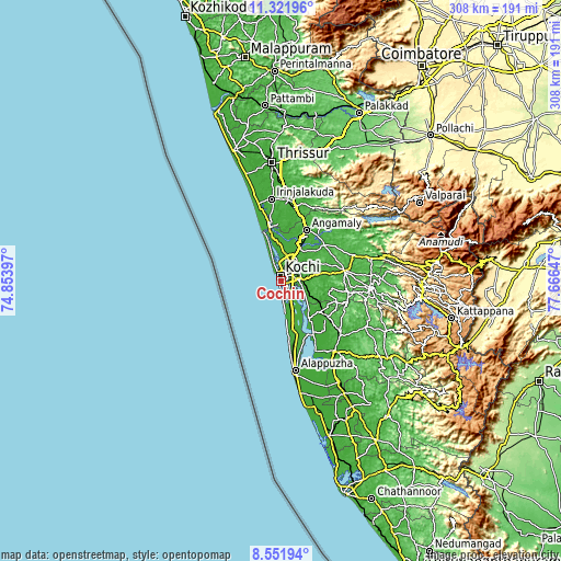 Topographic map of Cochin