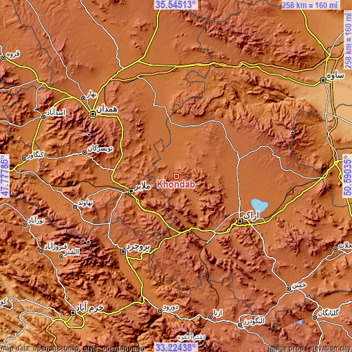 Topographic map of Khondāb