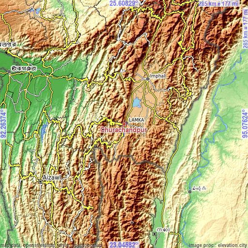 Topographic map of Churāchāndpur