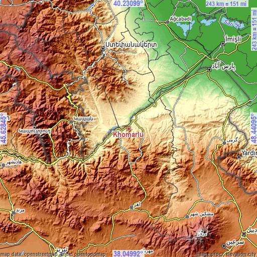 Topographic map of Khomārlū