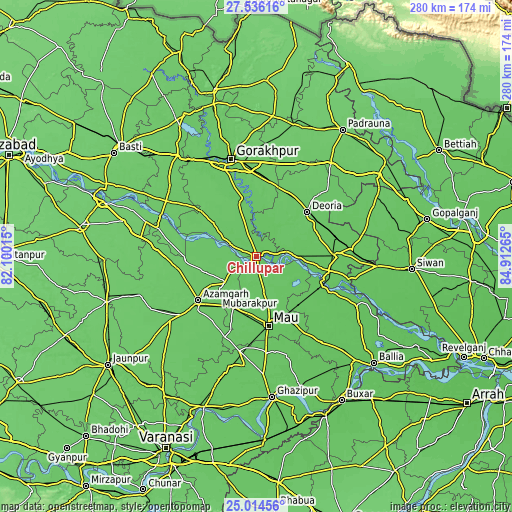 Topographic map of Chillupār