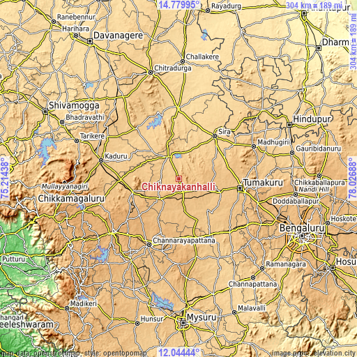 Topographic map of Chiknāyakanhalli
