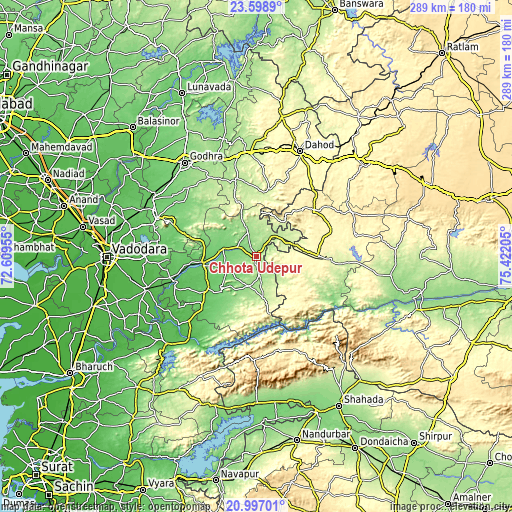 Topographic map of Chhota Udepur
