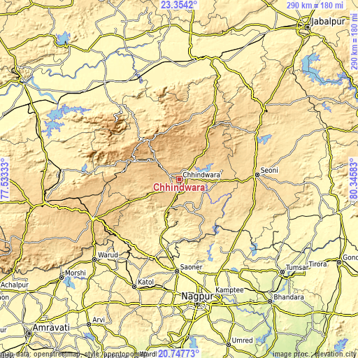 Topographic map of Chhindwāra