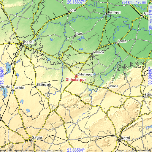Topographic map of Chhatarpur