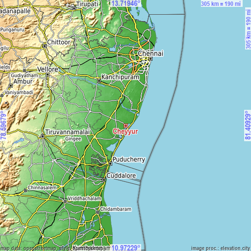 Topographic map of Cheyyur