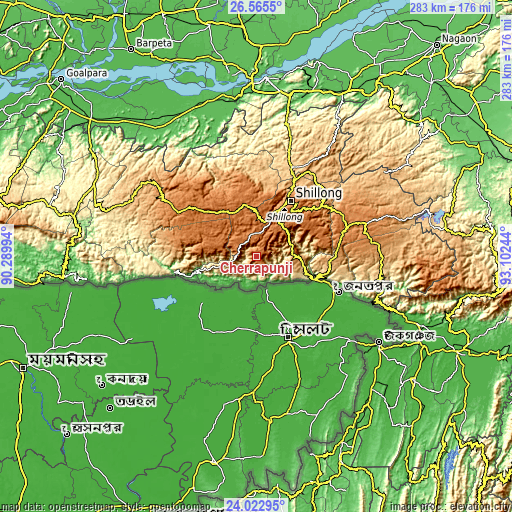 Topographic map of Cherrapunji