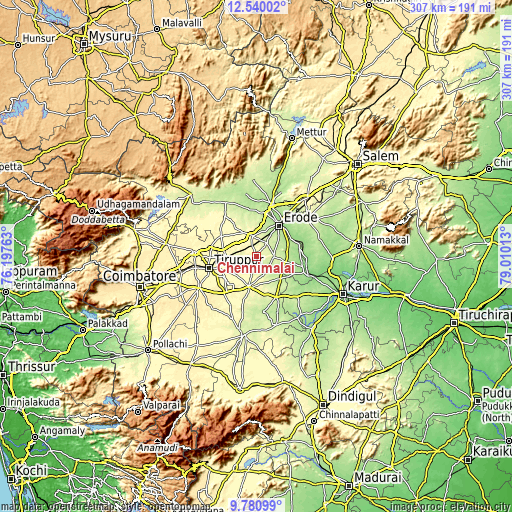 Topographic map of Chennimalai