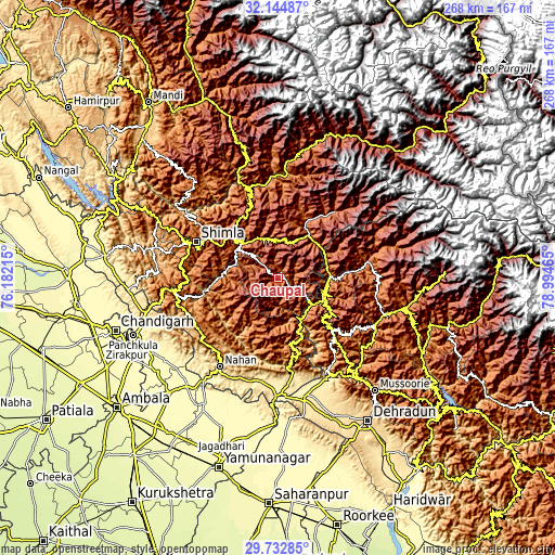 Topographic map of Chaupāl