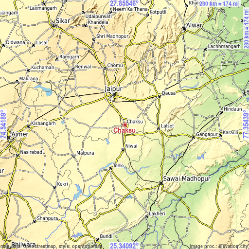 Topographic map of Chaksu