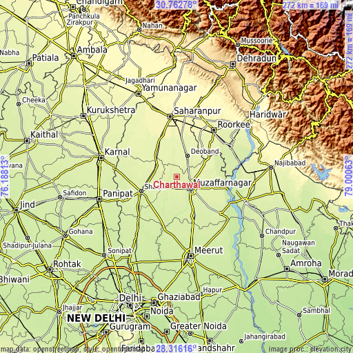 Topographic map of Charthāwal