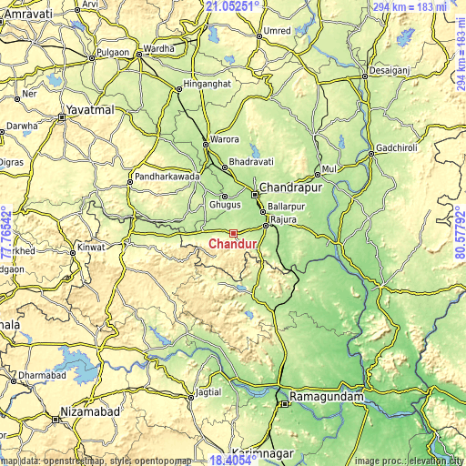 Topographic map of Chāndur