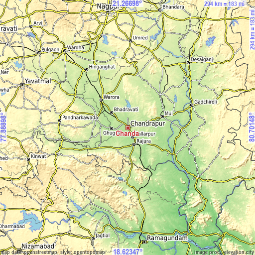 Topographic map of Chānda