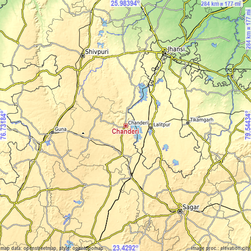 Topographic map of Chanderi