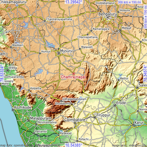 Topographic map of Chamrajnagar