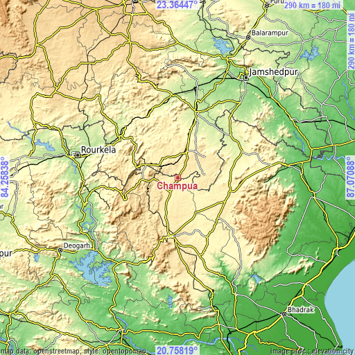 Topographic map of Chāmpua