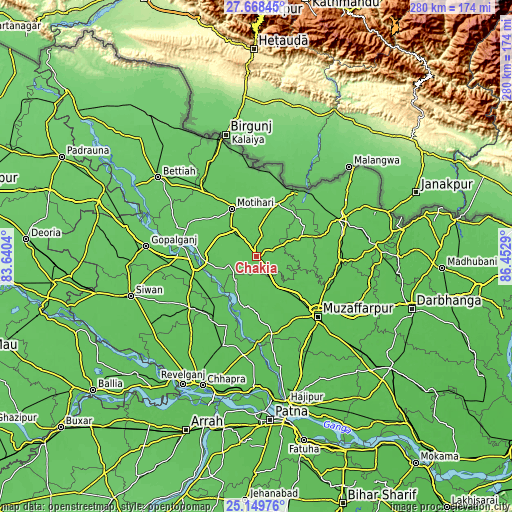 Topographic map of Chākia