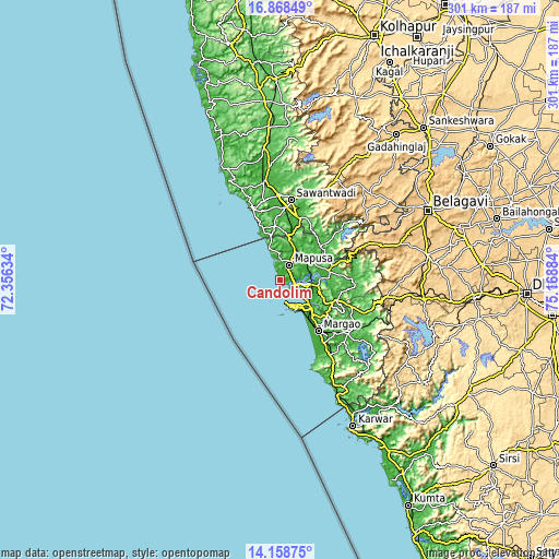 Topographic map of Candolim