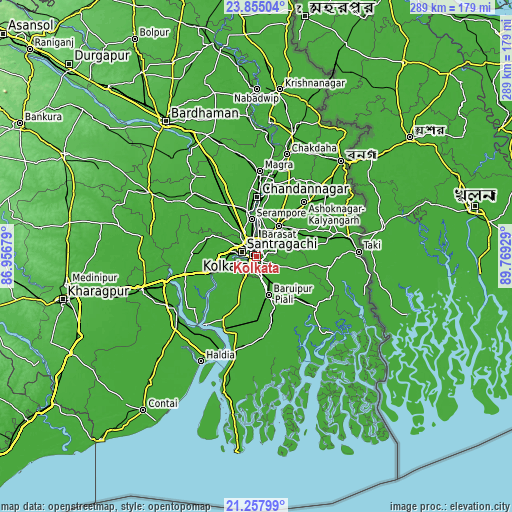 Topographic map of Kolkata
