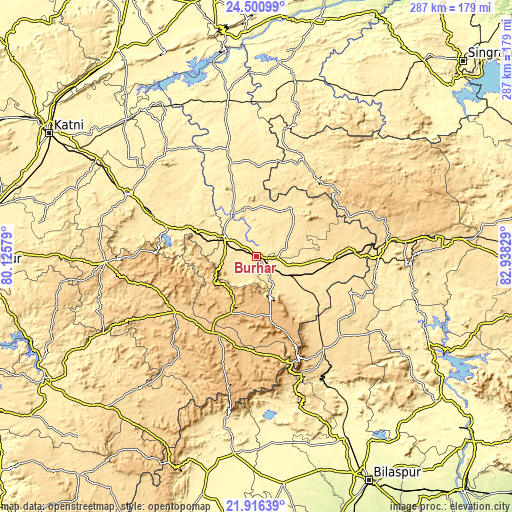 Topographic map of Burhar