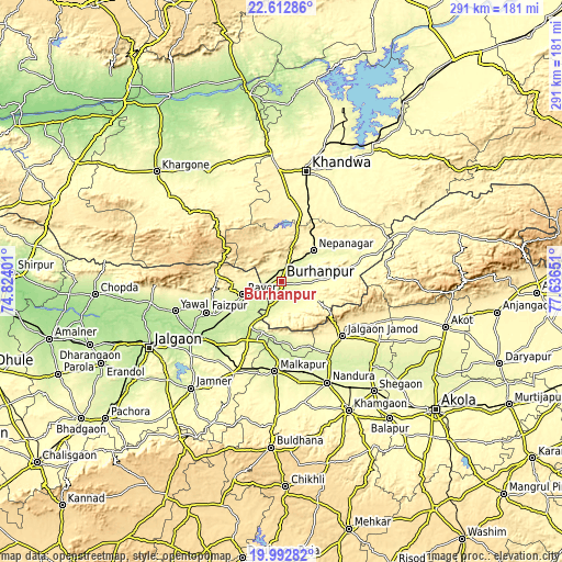 Topographic map of Burhānpur