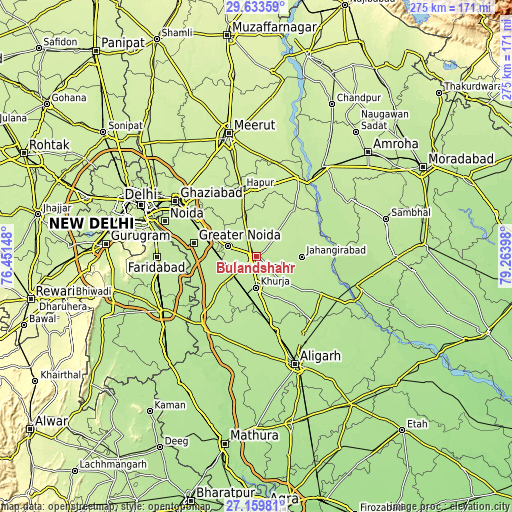 Topographic map of Bulandshahr