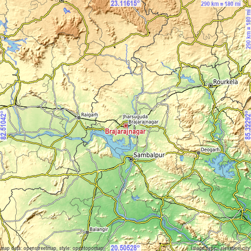 Topographic map of Brājarājnagar