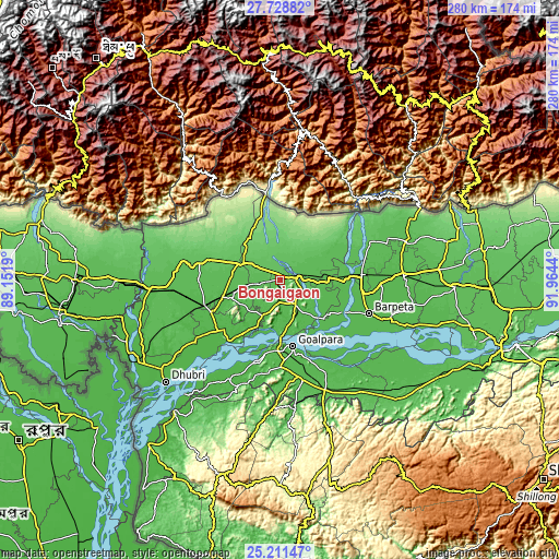 Topographic map of Bongaigaon