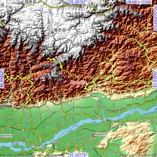 Topographic map of Bomdila