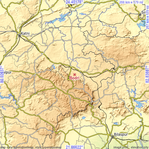 Topographic map of Bodri