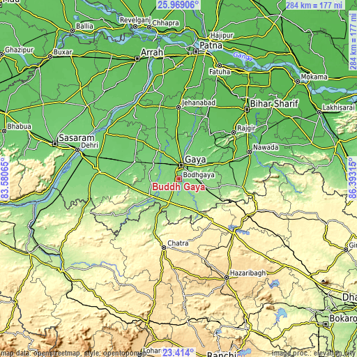 Topographic map of Buddh Gaya