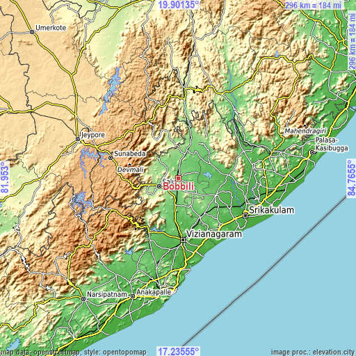 Topographic map of Bobbili