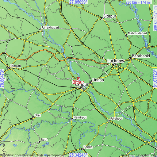 Topographic map of Bithūr