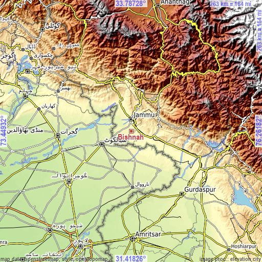Topographic map of Bishnāh